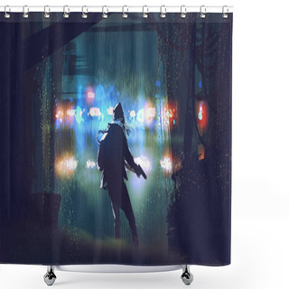 Personality  The Thief With The Gun Being Caught By Police Shower Curtains