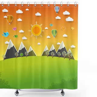 Personality  Mountain Landscape On Pop Up Paper Cut Style Shower Curtains