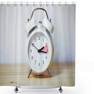 Personality  Vintage Alarm Clock Showing Change From Daylight Saving Time And Fall Back To Standard Time, Copy Space, Selected Focus Shower Curtains