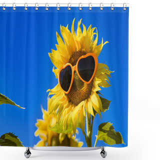 Personality  Yellow Sunflowers With Heart Sunglasses Shower Curtains
