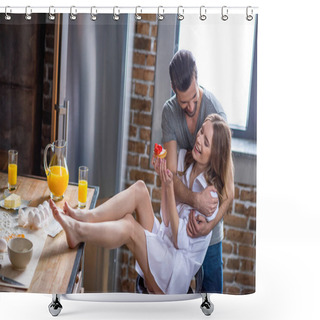 Personality  Couple With Strawberry Cake  Shower Curtains