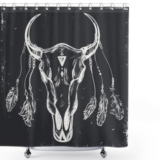 Personality  Buffalo Skull With Feathers Shower Curtains