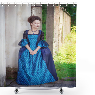 Personality  Beautiful Young  Woman In Blue Medieval Dress  Shower Curtains