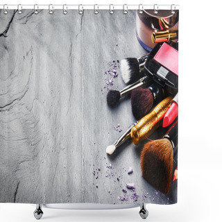 Personality  Makeup Products On Dark Background Shower Curtains