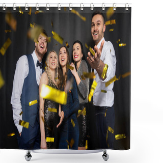 Personality  Happy Friends At Party Under Confetti Over Black Shower Curtains