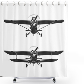 Personality  Old Retro Vintage Airplanes Emblem, Icon, Label. Monoplane And Biplane Vector Illustration.  Shower Curtains