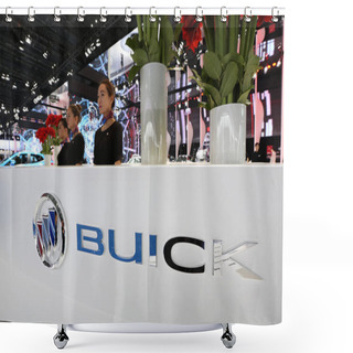 Personality  Chinese Employees Are Seen At The Stand Of Buick Of Shanghai GM, A Joint Venture Between SAIC Motor And General Motors, During The 16th Shanghai International Automobile Industry Exhibition, Also Known As Auto Shanghai 2015, In Shanghai, Chin Shower Curtains