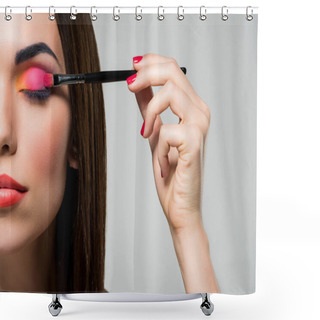 Personality  Woman Applying Colorful Eyeshadows Shower Curtains