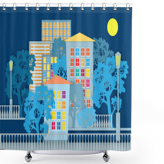 Personality  Cute Architectural Background. Vector Illustration. Shower Curtains
