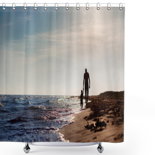 Personality  Father And Son To The Sea At Sunset Shower Curtains