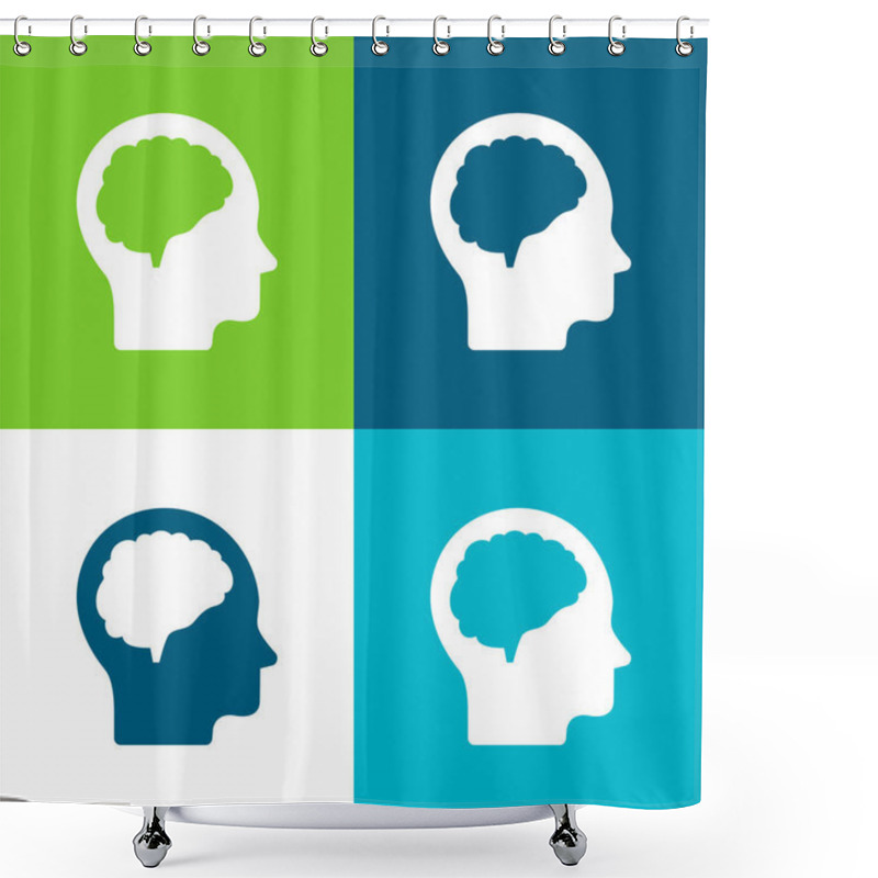 Personality  Brain And Head Flat Four Color Minimal Icon Set Shower Curtains