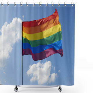 Personality  Close Up Of Rainbow Flag Waving Outside   Shower Curtains