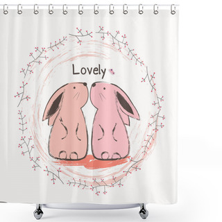 Personality  Cute Bunny And Butterfly. Cartoon Hand Drawn Vector Illustration Shower Curtains