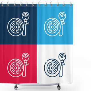 Personality  Air Pump Blue And Red Four Color Minimal Icon Set Shower Curtains