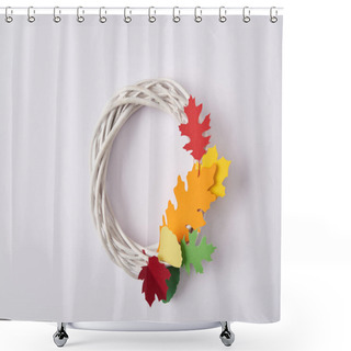 Personality  Top View Of Handmade Wreath With Colorful Paper Foliage On White Backdrop Shower Curtains
