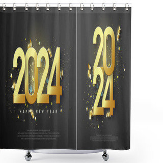 Personality  Elegant Design Happy New Year 2024. Illustration Of Gold Numbers With Luxurious And Shiny Gold Glitter. Premium Vector Design For Greetings And Celebration Of Happy New Year 2024. Shower Curtains