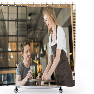 Personality  Waitress Bringing Order To Client Shower Curtains
