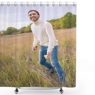 Personality  Smiling Man Playing Badminton Shower Curtains