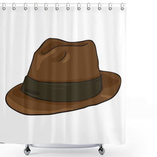 Personality  Vector Cartoon Brown Fedora Hat With Black Ribbon. Vintage Headwear. Shower Curtains