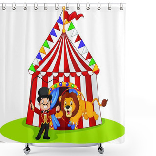 Personality  Cartoon Lion Jumping Through Ring With Circus Tent Background  Shower Curtains