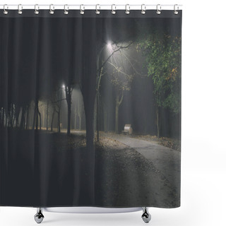 Personality  The Foggy Evening In The Autumn Park Shower Curtains