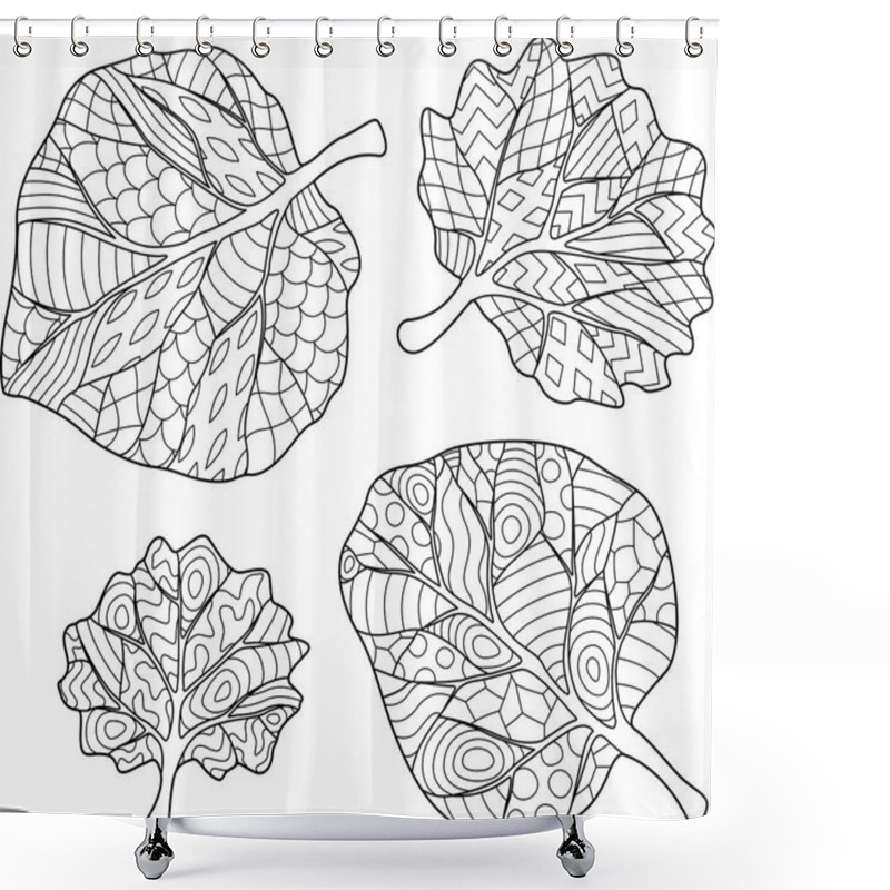 Personality  Coloring Book page with four leaves on white background shower curtains