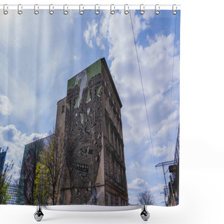 Personality  WROCLAW, POLAND - APRIL 18, 2022: Low Angle View Of Mural N Building On Urban Street  Shower Curtains