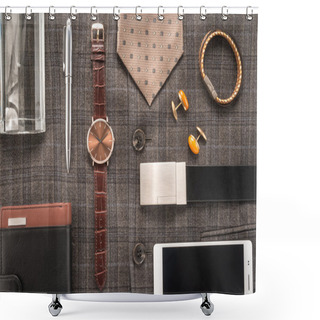 Personality  Men Accessories On A Gray Background Shower Curtains
