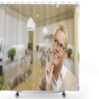 Personality  Daydreaming Woman With Pencil Inside Beautiful Kitchen Shower Curtains