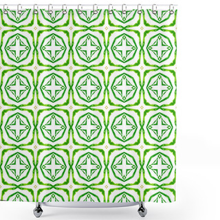 Personality  Hand Drawn Tropical Seamless Border. Green Superb Boho Chic Summer Design. Tropical Seamless Pattern. Textile Ready Rare Print, Swimwear Fabric, Wallpaper, Wrapping. Shower Curtains