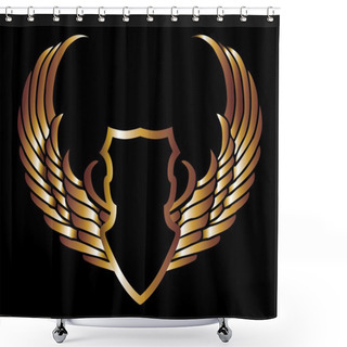 Personality  Metalic Gold Wings And Shield Vector Art Shower Curtains