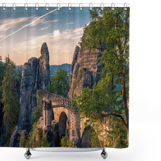 Personality  Beautiful Sunrise Over The Bastei Bridge In Saxon Switzerland, Germany Shower Curtains