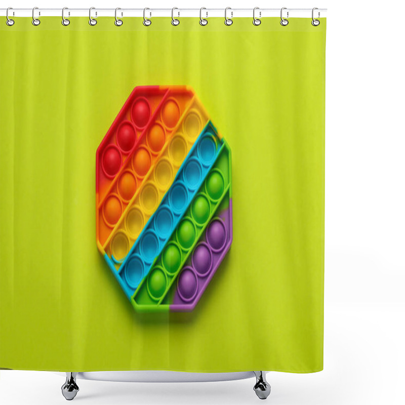 Personality  Rainbow Pop It Fidget Toy On Light Green Background, Top View Shower Curtains