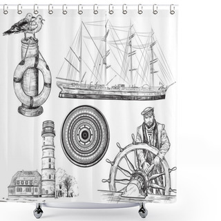 Personality  Sea And Nautical Elements Shower Curtains