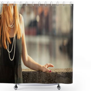 Personality  Female Breast With String Of Pearls, Outdoor Shower Curtains