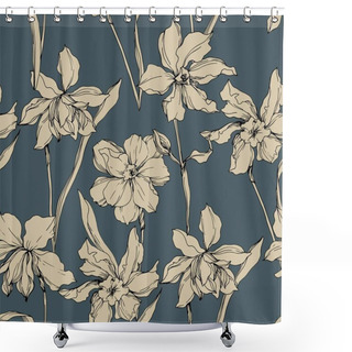 Personality  Vector Narcissus Floral Botanical Flowers. Black And White Engraved Ink Art. Seamless Background Pattern. Shower Curtains