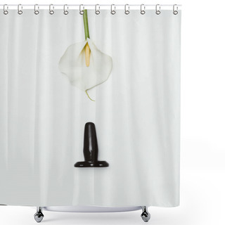 Personality  Black Butt Plug With White Calla Flower Isolated On White Shower Curtains