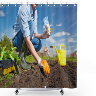 Personality  Plantingfarmer Sowing Seed In Garden Shower Curtains