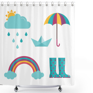Personality  Spring Rain Icons Set Shower Curtains