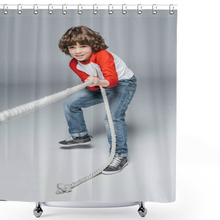 Personality  Cute Boy Play Tug Of War Shower Curtains
