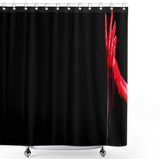 Personality  Partial View Of Painted Hand With Red Dripping Paint Isolated On Black, Banner Shower Curtains