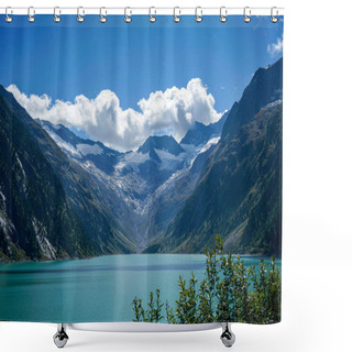 Personality  A Beautiful Shot Of The Schlegeis Lake In Tyrol, Scenic Mountainscape And Cloudscape In The Background, Austria Shower Curtains