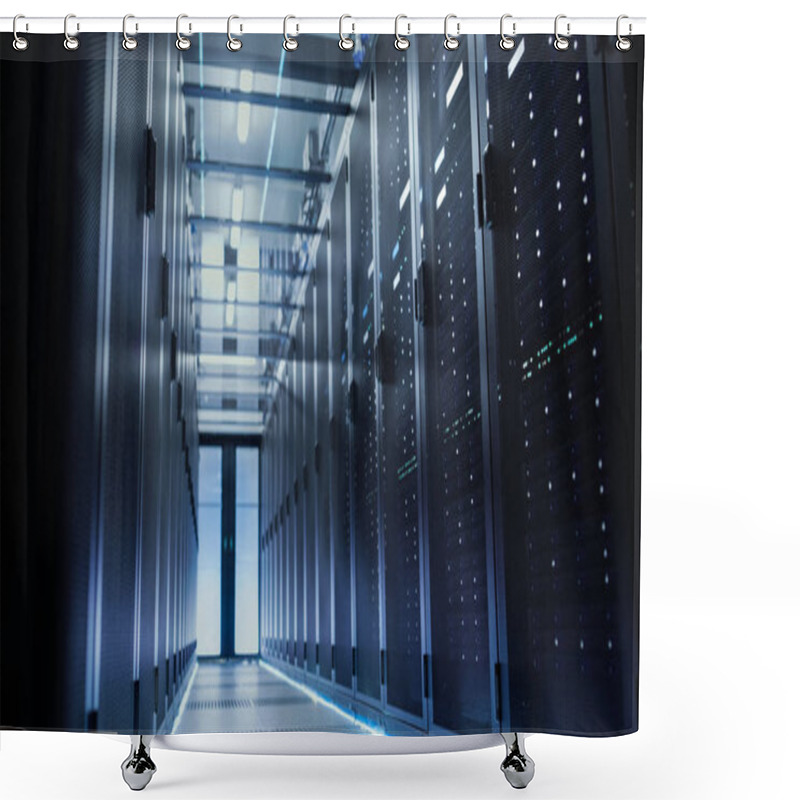 Personality  View Through Big Working Data Center With Server Racks. Shower Curtains