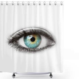 Personality  Beautiful Blue Human Eye Isolated On White Macro Shot Shower Curtains