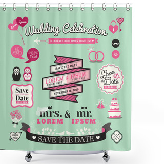 Personality  Wedding Elements Labels And Frames Vintage Style Shower Curtains