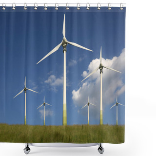 Personality  Wind Turbines On A Meadow Green Energy Shower Curtains