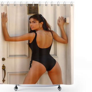 Personality  Brazilian Stunner - One Piece Black - Black Necklace - Back View Shower Curtains