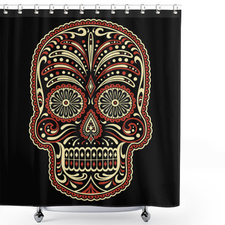Personality  Ornate Two Color Day Of The Dead Sugar Skull Vector Shower Curtains