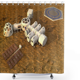 Personality  The Colony On Mars. Autonomous Life On Mars. 3D Rendering Shower Curtains