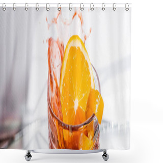 Personality  Orange Peel In Glass With Splashed Alcohol Cocktail On White, Banner Shower Curtains